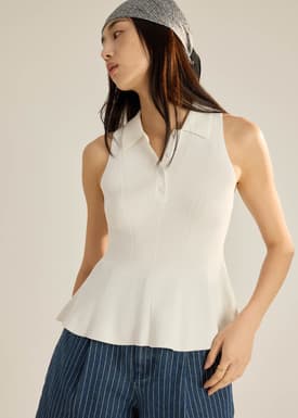 Knit Peplum Polo Top