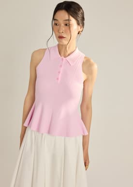 Knit Peplum Polo Top