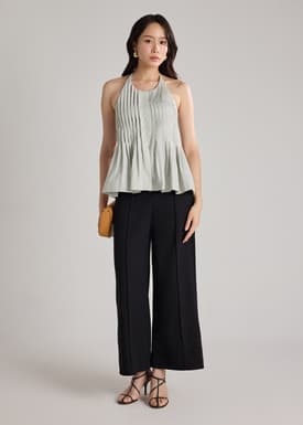 Pintuck Halter Peplum Top