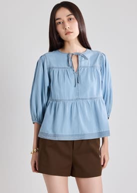Chambray Front Tie Top