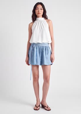 Poplin Halter Bubble Hem Top