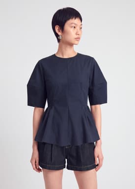Poplin Puff Sleeve Peplum Top