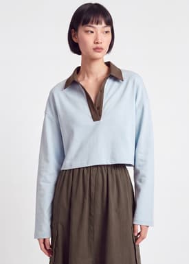 Oversized Contrast Trim Polo Top