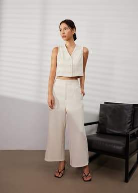 High Waist Cropped Wide Leg Culottes