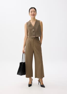 High Waist Cropped Wide Leg Culottes