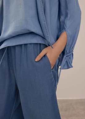 Elastic Chambray Wide Leg Pants