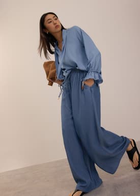 Elastic Chambray Wide Leg Pants