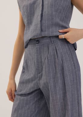 Striped Linen Wide Leg Pants in Indigo