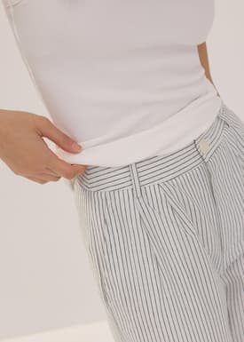 Striped Linen Wide Leg Pants in White