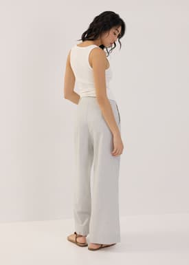 Striped Linen Wide Leg Pants in White