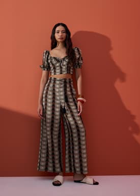 Detachable Sash Straight Leg Ankle Length Pants in Oasis Flow