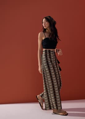 Detachable Sash Straight Leg Ankle Length Pants in Oasis Flow