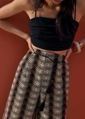 Detachable Sash Straight Leg Ankle Length Pants in Oasis Flow