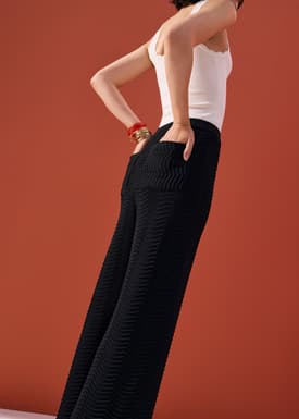 Elastic Wavy Knit Straight Leg Pants