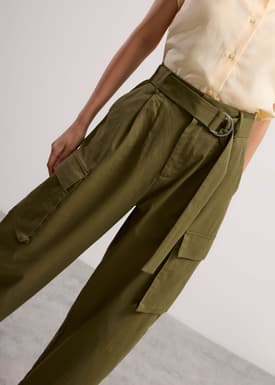 Cotton Twill High Waist Barrel Utility Pants