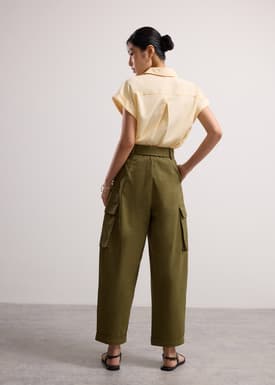 Cotton Twill High Waist Barrel Utility Pants