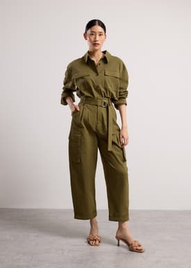 Cotton Twill High Waist Barrel Utility Pants