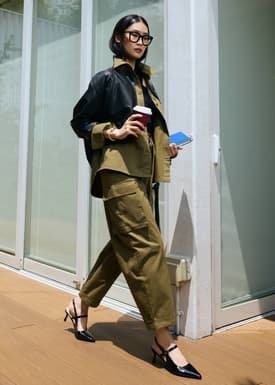 Cotton Twill High Waist Barrel Utility Pants