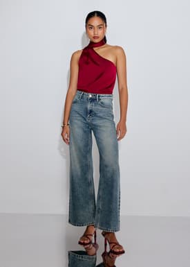 Diamante Denim Mid Waist Straight Leg Jeans