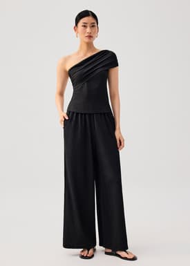 Elastic Crinkled Jersey Wide Leg Pants