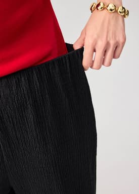 Elastic Crinkled Jersey Wide Leg Pants