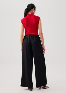 Elastic Crinkled Jersey Wide Leg Pants