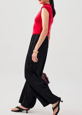 Elastic Crinkled Jersey Wide Leg Pants