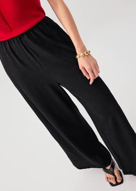 Elastic Crinkled Jersey Wide Leg Pants