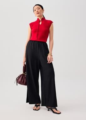 Elastic Crinkled Jersey Wide Leg Pants