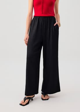 Elastic Crinkled Jersey Wide Leg Pants