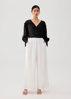 Elastic Crinkled Jersey Wide Leg Pants