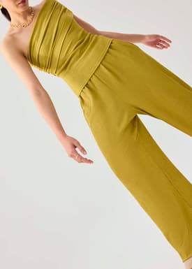 Elastic Crinkled Jersey Wide Leg Pants
