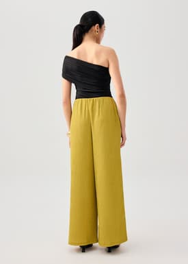 Elastic Crinkled Jersey Wide Leg Pants