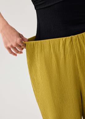 Elastic Crinkled Jersey Wide Leg Pants