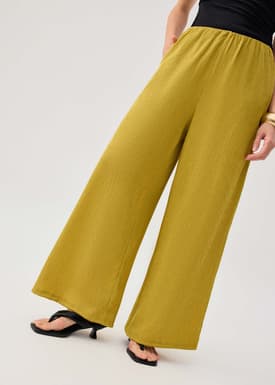 Elastic Crinkled Jersey Wide Leg Pants