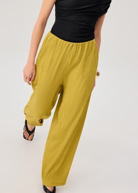Elastic Crinkled Jersey Wide Leg Pants