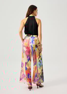 Elastic Panelled Mid Waist Wide Leg Pants in Vivid Blooms