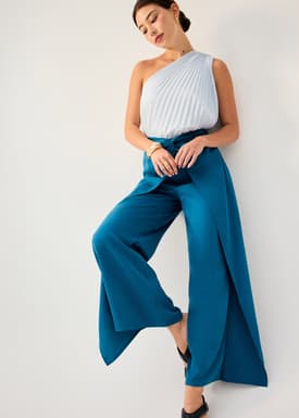 Lyocell Front Twist Mid Waist Wide Leg Pants