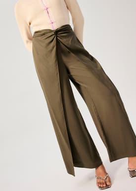Lyocell Front Twist Mid Waist Wide Leg Pants