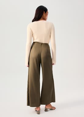 Lyocell Front Twist Mid Waist Wide Leg Pants