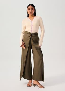 Lyocell Front Twist Mid Waist Wide Leg Pants