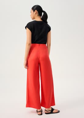 Lyocell Front Twist Mid Waist Wide Leg Pants