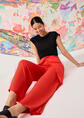 Lyocell Front Twist Mid Waist Wide Leg Pants