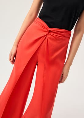 Lyocell Front Twist Mid Waist Wide Leg Pants