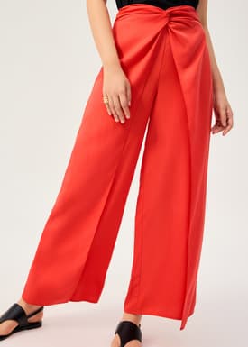 Lyocell Front Twist Mid Waist Wide Leg Pants