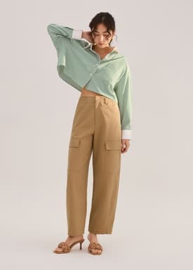Lyocell Cargo Mid Waist Cocoon Pants