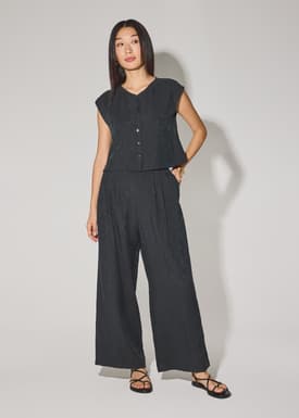 Elastic Textured Lyocell Mid Waist Straight Leg Pants