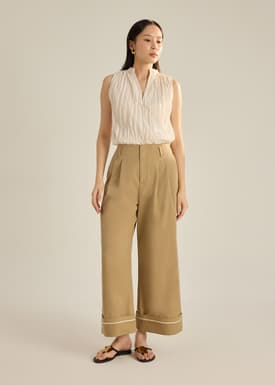 Lyocell Contrast Piping Wide Leg Pants