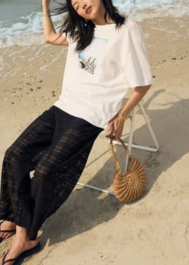 Sheer Check Kick Flare Pants