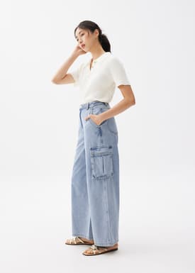 Denim Cargo Straight Leg Jeans